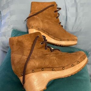 Opening Ceremony brown, suede and wood lace up shoes